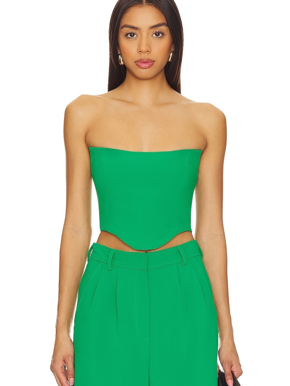 Amanda Uprichard Sabine Crop Top XS Jungle Green Strapless Corset Revolve